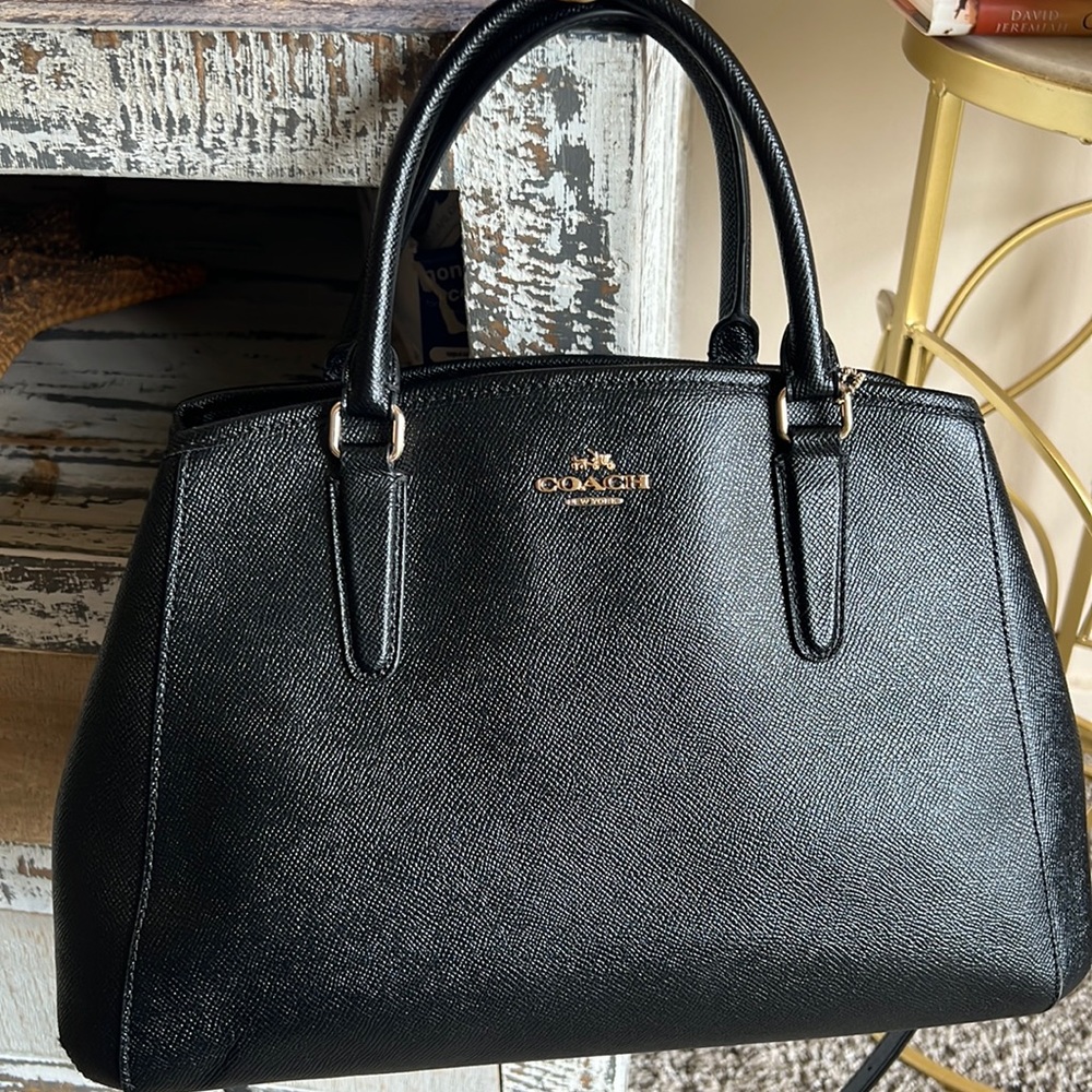 COACH F57527 SMALL MARGOT CARRYALL CROSSGRAIN LEATHER BLACK - Picture 2 of 16